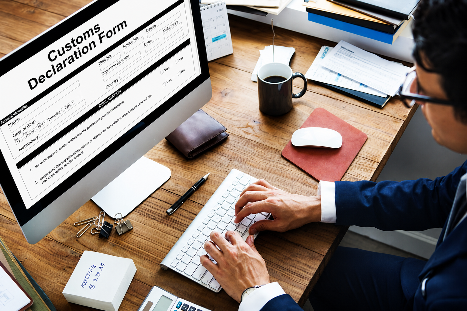 Customs declaration form being completed for export shipment