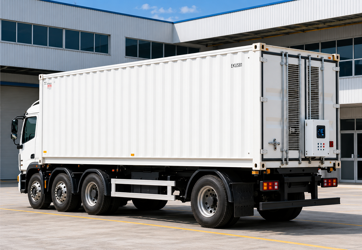 Container truck used for trucking services in Singapore, carrying a standard shipping container